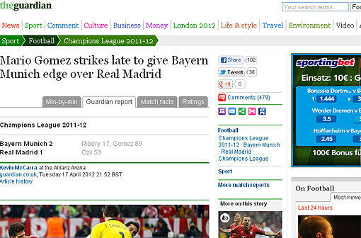 &bdquo;The Guardian&ldquo; (Großbritannien): &bdquo;Es war ein Spiel zwischen zwei Größen des europäischen Fußballs, aber es hatte eine Rohheit und einen Wettstreit in sich, die jeden an die Rivalität zwischen diesen Clubs erinnerte.&ldquo;