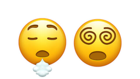 Die beiden neuen Emojis "Face Exhaling" (l.) und "Face with Spiral Eyes.