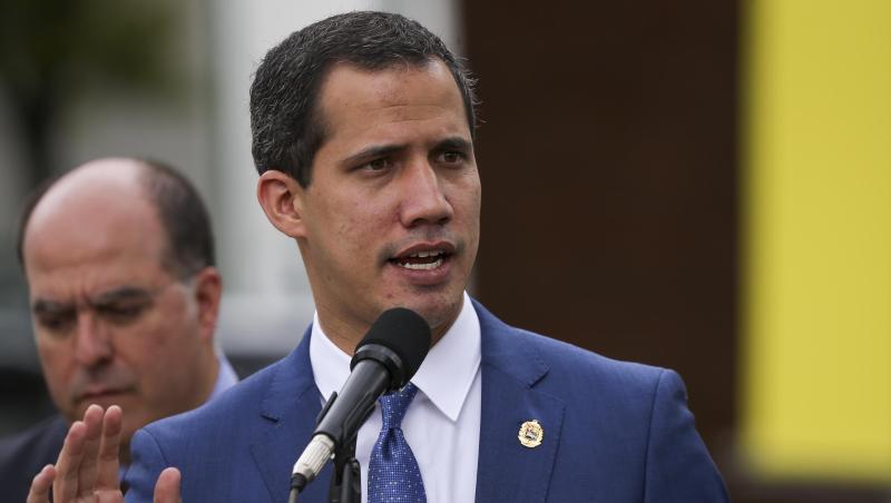 Venezuelas Oppositionsführer Juan Guaidó spricht zu Journalisten. Venezuelas Oppositionsführer Juan Guaidó spricht zu Journalisten.