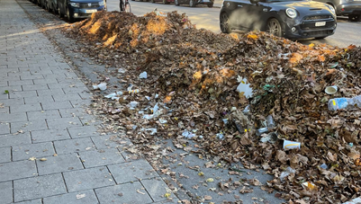 Große Laubhaufen machen diesen Fahrradweg in der Arcisstraße unbefahrbar.