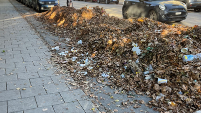 Große Laubhaufen machen diesen Fahrradweg in der Arcisstraße unbefahrbar.