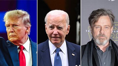 Joe Biden und Mark Hamill (re.) haben auf X deutlich gemacht, was sie von dem Jury-Urteil gegen Donald Trump (li.) halten.