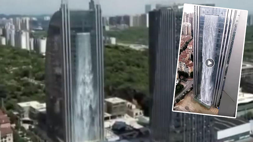 100 Meter tief fällt der Wasserfall - direkt aus dem Hochhaus.