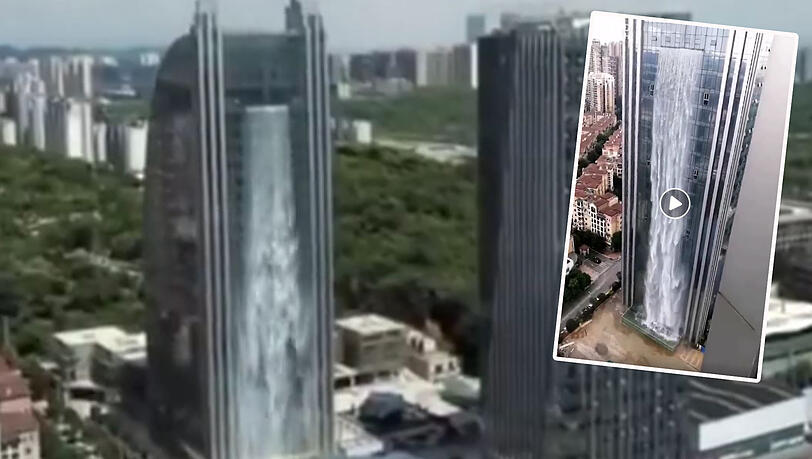 100 Meter tief fällt der Wasserfall - direkt aus dem Hochhaus. 100 Meter tief fällt der Wasserfall - direkt aus dem Hochhaus.