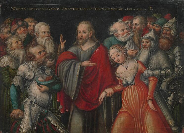 "Hier geschieht nicht mehr Gerechtigkeit, sondern Gnade": Christus und die Ehebrecherin - gemalt von LucasCranach dem Jüngeren im16. Jahrhundert.