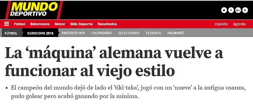 Sie spanische Zeitung "El Mundo deportivo" wird nostalgisch: "Die deutsche "Maschine" läuft wieder im alten Stil"