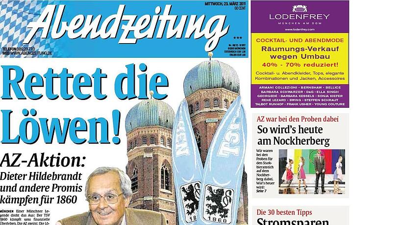 "Rettet die Löwen!" So titelte die Abendzeitung im März 2011, als es finanziell schlecht um den TSV 1860 München stand.