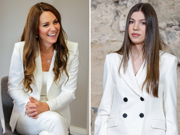 Ähnlichkeit ist nicht zu übersehen: Spanische Royal klaut Kates eleganten Look.