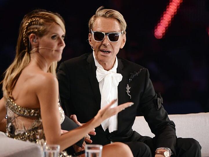 Wolfgang Joop neben Heidi Klum beim Finale der Fernsehshow "Germany's next Topmodel" 2014 in Köln.