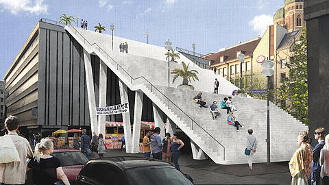 Eine imposante Treppe mit Markt darunter: So sieht der Vorschlag für den Sattlerplatz aus.