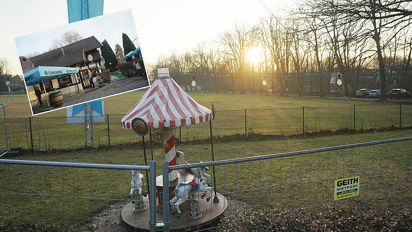 Dieser ehemalige Golfplatz soll bebaut werden, das Gelände gehört der Turnerschaft Jahn. Ihre Vereinsgaststätte sieht man im kleinen Bild.