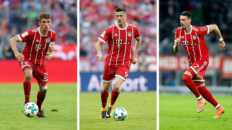 Aushilfs-Stümer, Nummer-eins-Stürmer, Back-up-Stürmer: Thomas Müller, Robert Lewandowski und Sandro Wagner (v.l.).