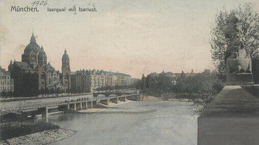 Anfang des 20. Jahrhunderts hatte der Flusslauf der Isar in der Innenstadt schon nichts mehr mit dem natürlichen Verlauf zu tun.