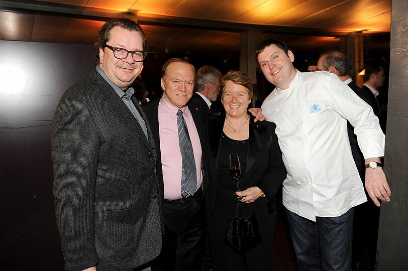Carl Geissel, Heinz Winkler, Paula Bosch und Martin Fauster vom Königshof Münchenauf der 181 Trüffel-Küchenparty.