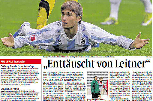 So sah der erste Löwen-Bericht der AZ im neuen Jahr 2011 aus: Moritz Leitner verlässt den TSV 1860 schon ein halbes Jahr früher als geplant. Fans und Ex-Sportdirektor Stevic waren stinksauer: "Die haben das lange geplant", hatte er der AZ gesagt.