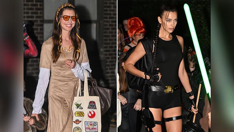 Anne Hathaway (li.) ging mit ihren Söhnen im Prinzessin-Leia-Look auf Süßes-oder-Saures-Tour, Irina Shayk war als Lara Croft unterwegs.