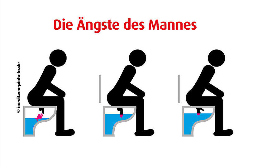 &bdquo;Hier machen auch große Männer ihr kleines Geschäft im Sitzen.&rdquo; Mehr Sprüche gibt's auf www.im-sitzen-pinkeln.de