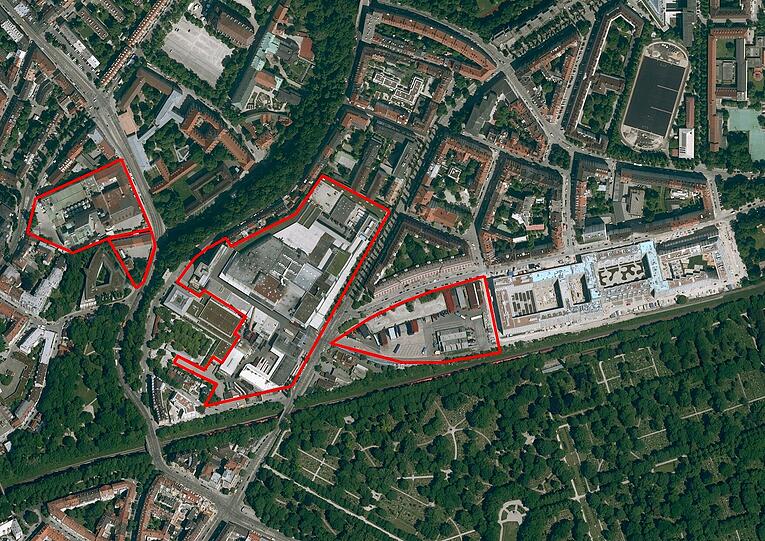Die drei Neubaugebiete an der Ohlmüllerstraße (links), der Regerstraße (Mitte) und der Welfenstraße (rechts) auf einen Blick.