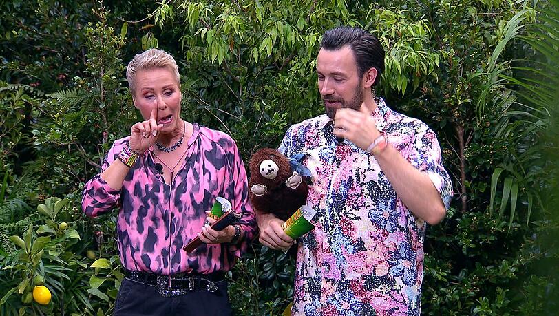 Die beiden Moderatoren Sonja Zietlow und Jan Köppen sind sehr ergriffen, nachdem Jolina Mennen die Widmung ihrer erkämpften Sterne preisgibt.