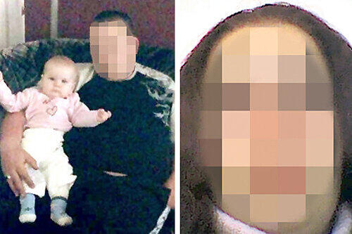 Patrick R. (mit Sarah als Baby im Arm) und seine Frau Angela  waren selbst wohlgenährt &ndash; und ließen ihr eigenes Kind verhungern.