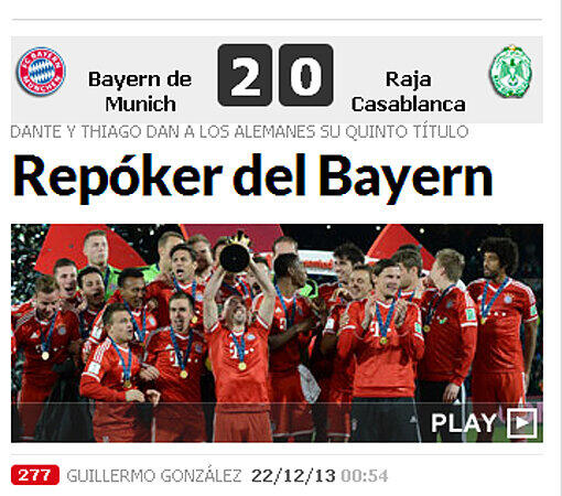 Die spanische Sportzeitschrift "Marca" stellen die Torschützen Dante und Thiago in ihre Schlagzeile.