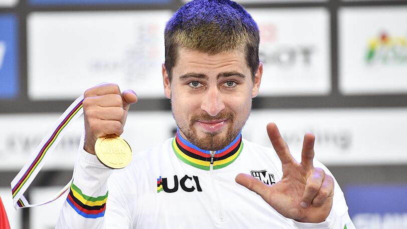 Sieg in Bergen: Der Slowake Peter Sagan jubelt auf dem Podium mit seiner WM-Goldmedaille.