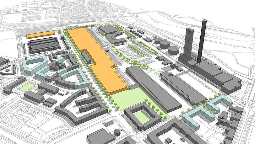 Der orange längliche Block in der Mitte stellt den möglichen Neubau der Großmarkthalle dar. Links daneben die alte Thalkirchner Straße, die momentan auf dem Großmarktgelände verläuft und wieder geöffnet werden könnte. Der orange längliche Block in der Mitte stellt den möglichen Neubau der Großmarkthalle dar. Links daneben die alte Thalkirchner Straße, die momentan auf dem Großmarktgelände verläuft und wieder geöffnet werden könnte.