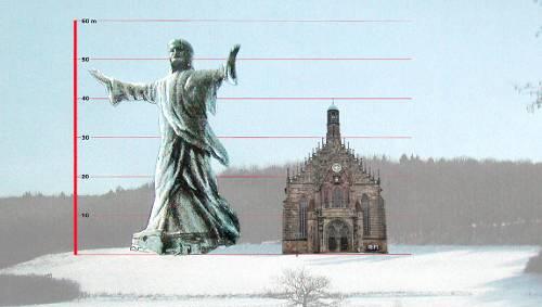 Größenvergleich: Der Riesen-Jesus und die Nürnberger Frauenkirche. Größenvergleich: Der Riesen-Jesus und die Nürnberger Frauenkirche.