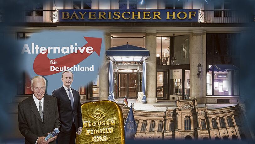 Im Bayerischen Hof treffen sie sich jährlich: Mises-Präsident Thorsten Polleit (rechts) und seine Anhänger, deren Verein durch den Degussa Goldhandel und den Milliardär August von Finck gewachsen ist. Im Bayerischen Hof treffen sie sich jährlich: Mises-Präsident Thorsten Polleit (rechts) und seine Anhänger, deren Verein durch den Degussa Goldhandel und den Milliardär August von Finck gewachsen ist.