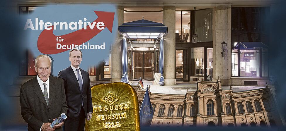 Im Bayerischen Hof treffen sie sich j&auml;hrlich: Mises-Pr&auml;sident Thorsten Polleit (rechts) und seine Anh&auml;nger, deren Verein durch den Degussa Goldhandel und den Milliard&auml;r August von Finck gewachsen ist.