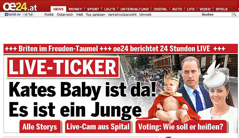 Das österreichische Onlineportal oe24.at schreibt: "Kates Baby ist Da! Es ist ein Junge!".