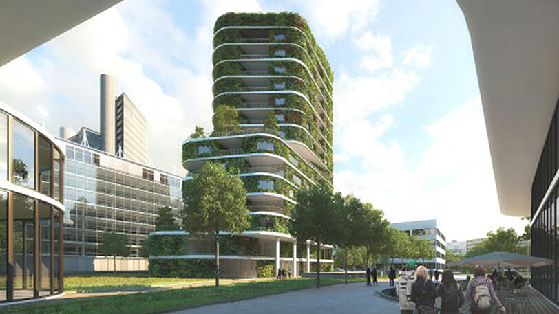Ein grünes Hochhaus mit vertikalen Gärten soll in der Arabellastraße entstehen.
