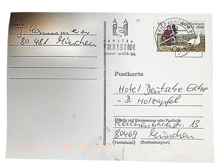 Diese Karte wurde an Dietmar Holzapfel, Wirt der Deutschen Eiche geschickt.