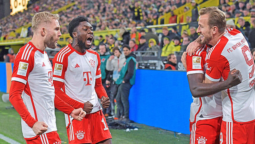 Nach dem Erfolg in Dortmund gierig auf mehr: Die FC-Bayern-Stars Konrad Laimer, Alphonso Davies und Harry Kane (v.l.). Nach dem Erfolg in Dortmund gierig auf mehr: Die FC-Bayern-Stars Konrad Laimer, Alphonso Davies und Harry Kane (v.l.).