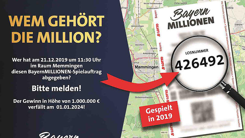 Die Lotto-Zentrale in München suchte den Besitzer des "BayernMillionen"-Loses mit der Nummer 426492. Die Lotto-Zentrale in München suchte den Besitzer des "BayernMillionen"-Loses mit der Nummer 426492.