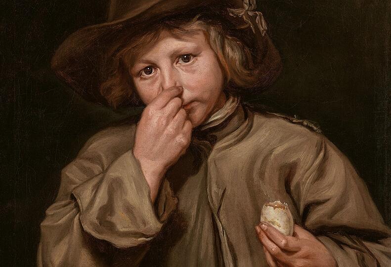 Fies, so ein faules Ei! Michaelina Wautiers „Geruchssinn“ aus der Serie „Die fünf Sinne“ von 1650 spricht Bände - und hat Witz.