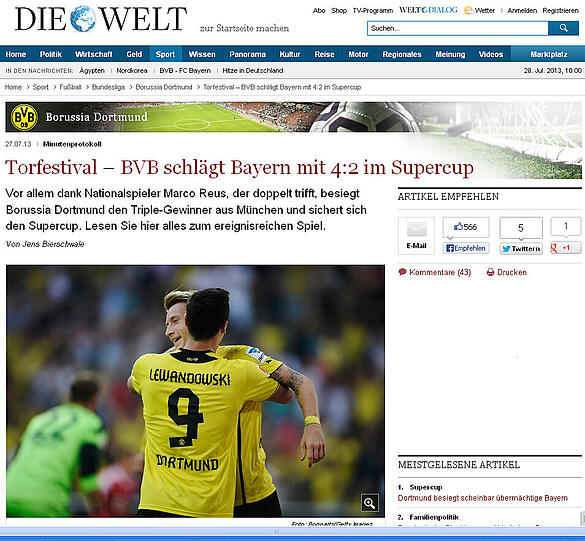 Das schreiben die deutschen Medien über den 4:2-Erfolg des BVB im Supercup.