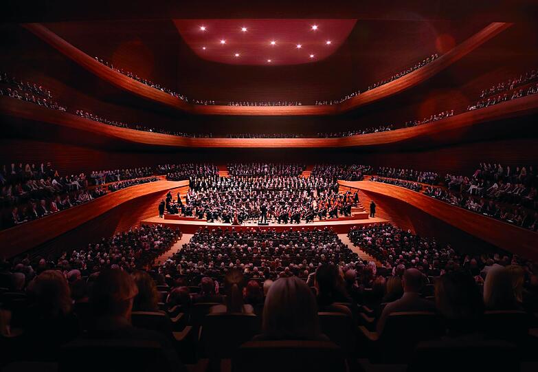 Man sitzt nah dran: Das Konzertsaalprojekt von Cukrowicz Nachbaur Architekten vermeidet aber zu viele Plätze im Rücken der Musiker.