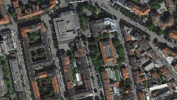 Die Donnersbergerstraße von oben. Sie verläuft in den Mitte des Bildes von Süden nach Norden. Die Donnersbergerstraße von oben. Sie verläuft in den Mitte des Bildes von Süden nach Norden.