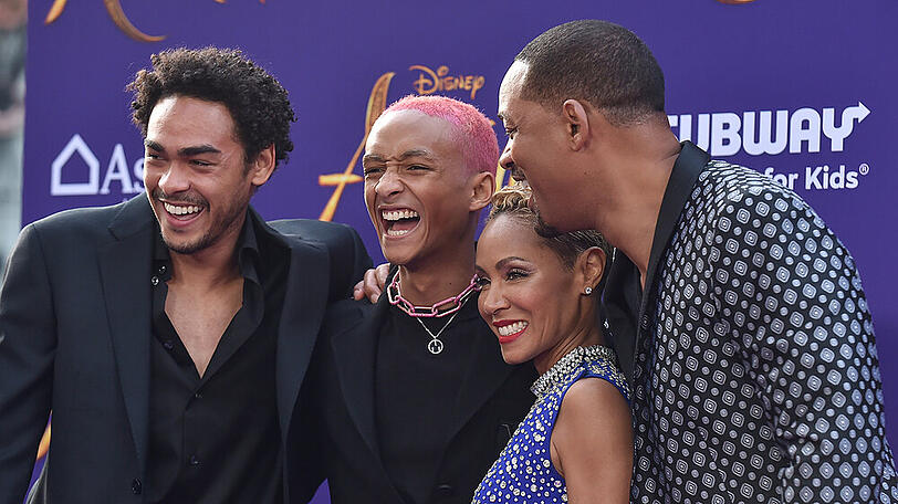 Will Smith (v.r.n.l.) mit seiner Ehefrau Jada und seinen Söhnen Jaden und Trey