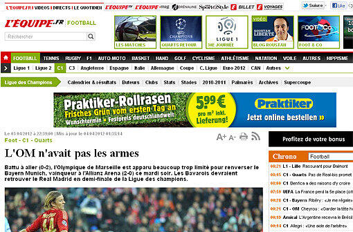 L'Équipe findet: "Olympique Marseille hatte nicht die Waffen."