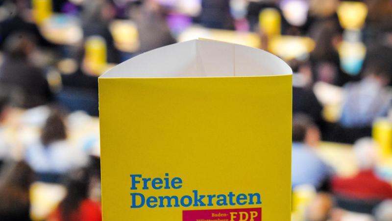 Das Logo der Partei FDP ist auf einem Pappaufsteller zu sehen. Foto: Larissa Schwedes/Archiv Das Logo der Partei FDP ist auf einem Pappaufsteller zu sehen. Foto: Larissa Schwedes/Archiv