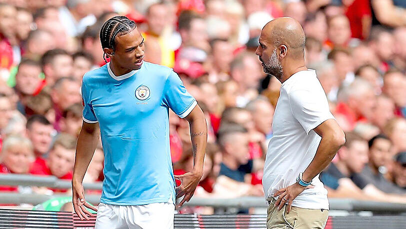 Hielt große Stücke auf den Flügelflitzer – und ließ ihn dennoch ziehen: ManCity-Trainer Pep Guardiola (r.) und Leroy Sané. Hielt große Stücke auf den Flügelflitzer – und ließ ihn dennoch ziehen: ManCity-Trainer Pep Guardiola (r.) und Leroy Sané.