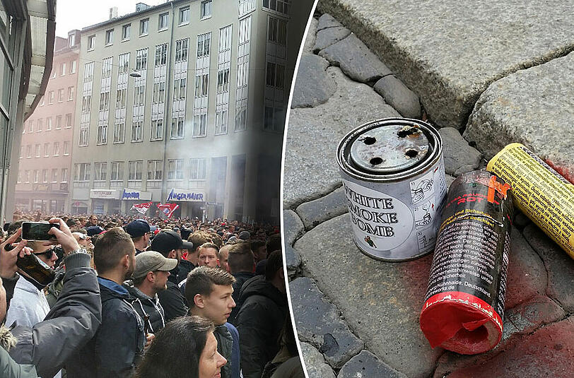 Fans zünden Bengalos und Chinaböller in der Innenstadt: Bilder zum Amateur_Derby FC Bayern II gegen TSV 1860 II...