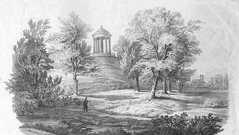 Ein einsamer Spaziergänger unterm Monopteros, wie ihn Ludwig Emmert 1840 auf seiner Lithografie festgehalten hat, ist im Englischen garten heute eine Rarität. Ein einsamer Spaziergänger unterm Monopteros, wie ihn Ludwig Emmert 1840 auf seiner Lithografie festgehalten hat, ist im Englischen garten heute eine Rarität.