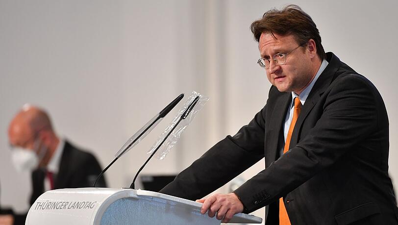 Robert Sesselmann (AfD), Abgeordneter im Thüringer Landtag, spricht.