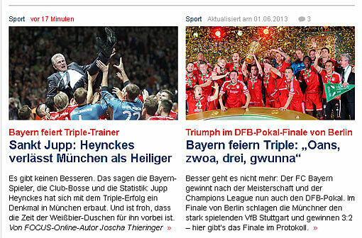 Das schreiben die Websiten der deutschen Zeitungen und Magazine zum DFB-Pokalfinale und dem Triple des FC Bayern München.