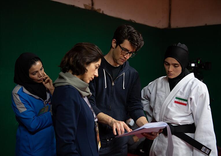 Das Team von "Tatami" (von links): Drehbuchautorin Elham Erfani, Regisseurin Zar Amir, Regisseur und Drehbuchautor Guy Nattiv und Arienne Mandi als die Judokämpferin Leila.