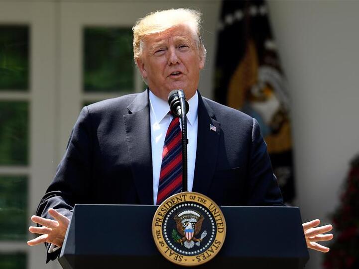 Donald Trump spricht im Rosengarten des Weißen Hauses.