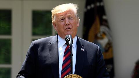 Donald Trump spricht im Rosengarten des Weißen Hauses.